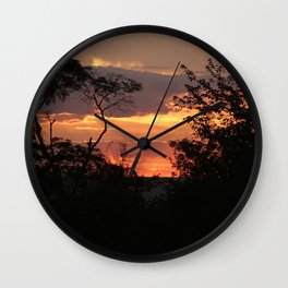 Brazil Photography - Silhouette Of Trees Under The Red Sunset Wall Clock