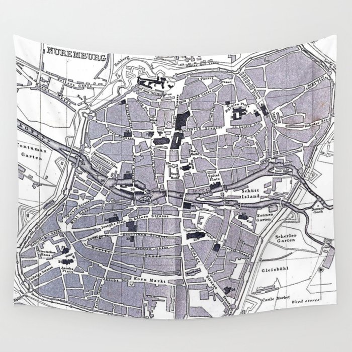 Vintage Map of Nuremberg Germany (1858) Wall Tapestry by BravuraMedia  Society6