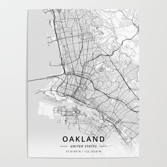 Oakland, United States - Light Map Poster