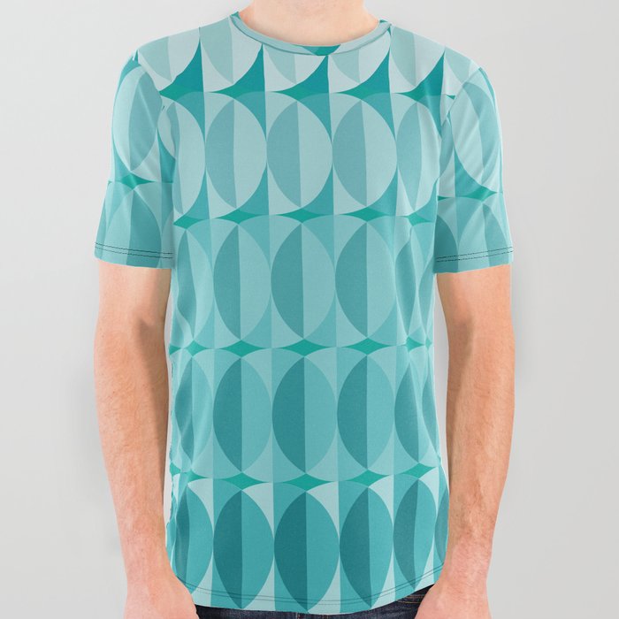 Leaves in the moonlight - a pattern in teal All Over Graphic Tee