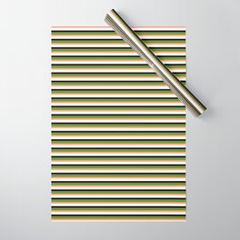 [ Thumbnail: Black, Green, Light Salmon, and White Colored Stripes Pattern Wrapping Paper ]