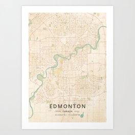 Edmonton, Canada - Vintage Map Art Print