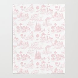 Toile de Jouy Vintage French Romantic Pastoral Baby Pink & White Poster