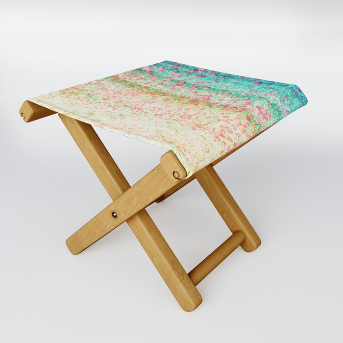yellow green blue floral illusion perceived fabric look Folding Stool