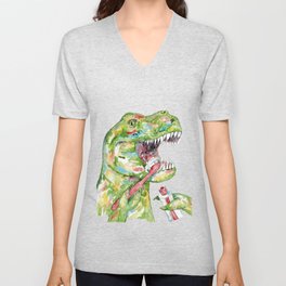 T-rex brushing teeth dinosaur painting watercolour V Neck T Shirt