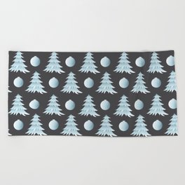 Christmas Pattern Tree Bauble Grey Blue Beach Towel