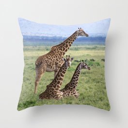 Majestic Giraffe Family Relaxing in Kenya, Africa Throw Pillow