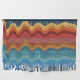 Colorful Retro Wavy Art Pattern in Red and Blue Wall Hanging