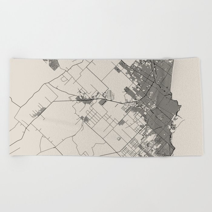 Mar del Plata - Argentina, Black&White Map Beach Towel