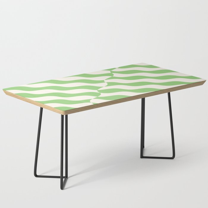 Retro Wavy Abstract Swirl Pattern in Green & White Coffee Table