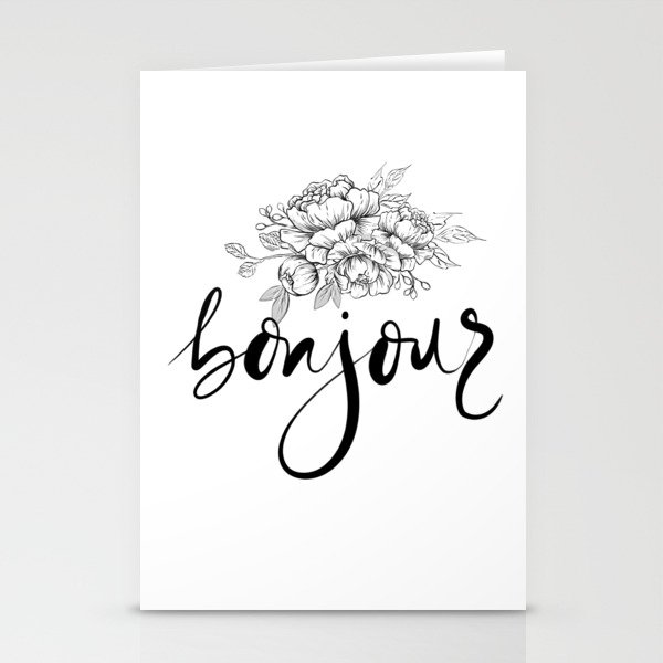Bonjour ,french hello,floral design Stationery Cards