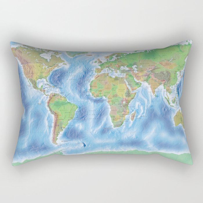 Physical world map with countries Rectangular Pillow