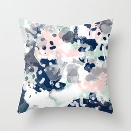 Melia - abstract minimal painting acrylic watercolor nursery mint navy pink Throw Pillow