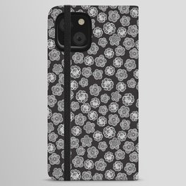 Small lace flowers white on black iPhone Wallet Case