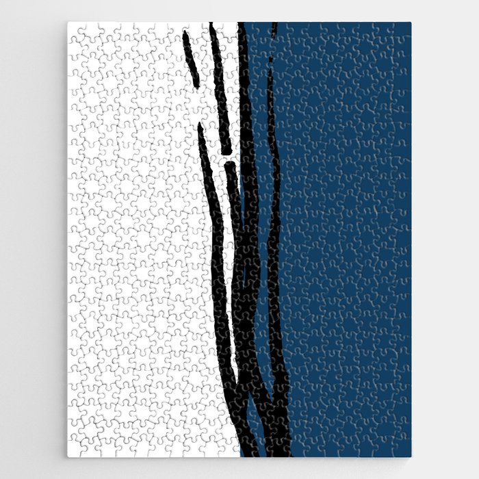 Abstract Line Art Black White Blue Jigsaw Puzzle