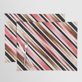 MCM Diagonal Ombré Stripe Pattern // Watercolor Blush Pink, Brown, Black and White Stripes Placemat