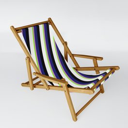 [ Thumbnail: Eyecatching Chartreuse, Orchid, Midnight Blue, Black, and White Colored Lines/Stripes Pattern Sling Chair ]