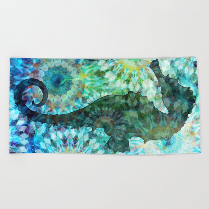 Blue Mandala Seahorse - Beach Fish Art Beach Towel