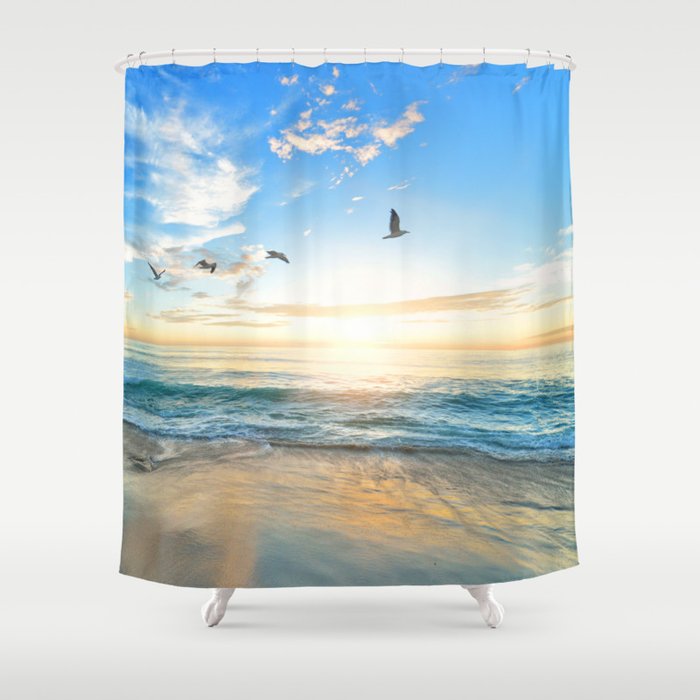 Blue Sky with Birds Shower Curtain