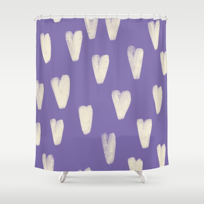 Hand-Drawn Hearts on Very Peri Purple  Shower Curtain
