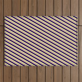 [ Thumbnail: Vibrant Goldenrod, Light Grey, Indigo, Black, and Mint Cream Colored Striped/Lined Pattern Outdoor Rug ]