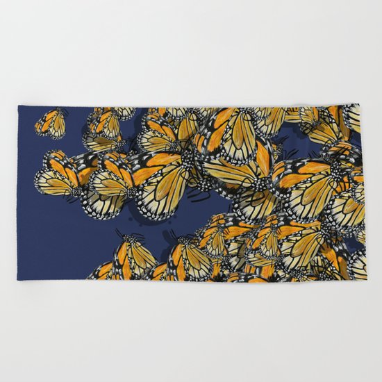 Butterfly Frenzy Spring Navy Beach Towel