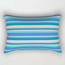 [ Thumbnail: Turquoise, Royal Blue, Dark Cyan, and Pink Colored Stripes Pattern Rectangular Pillow ]