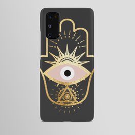 gold foil hamsa hand with blush pink Android Case