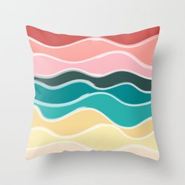 Vintage 50s Palette Mid-Century Minimalist Waves Abstract Art Throw Pillow