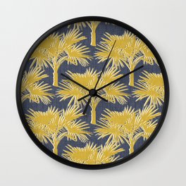 70’s Palm Trees Silhouette Gold on Navy Wall Clock