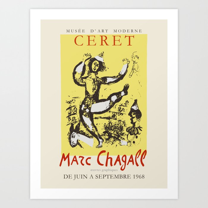 Marc Chagall. Exhibition poster for Musée d'Art Moderne in Ceret, 1968. Art Print
