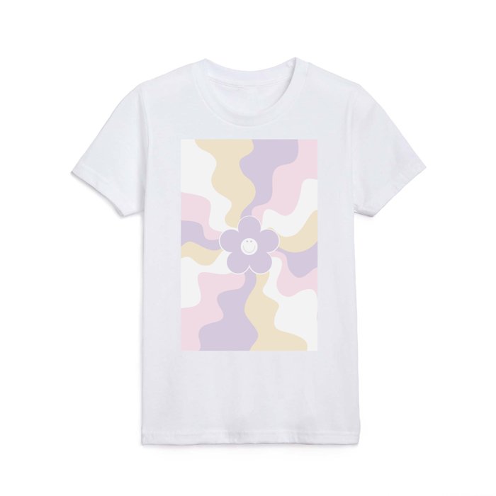 Happy Retro Daisy - Pastel Pink, Yellow and Purple Kids T Shirt