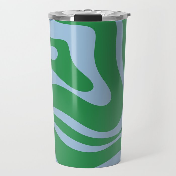 Green and Light Blue Modern Retro Liquid Swirl Abstract Pattern Travel Mug