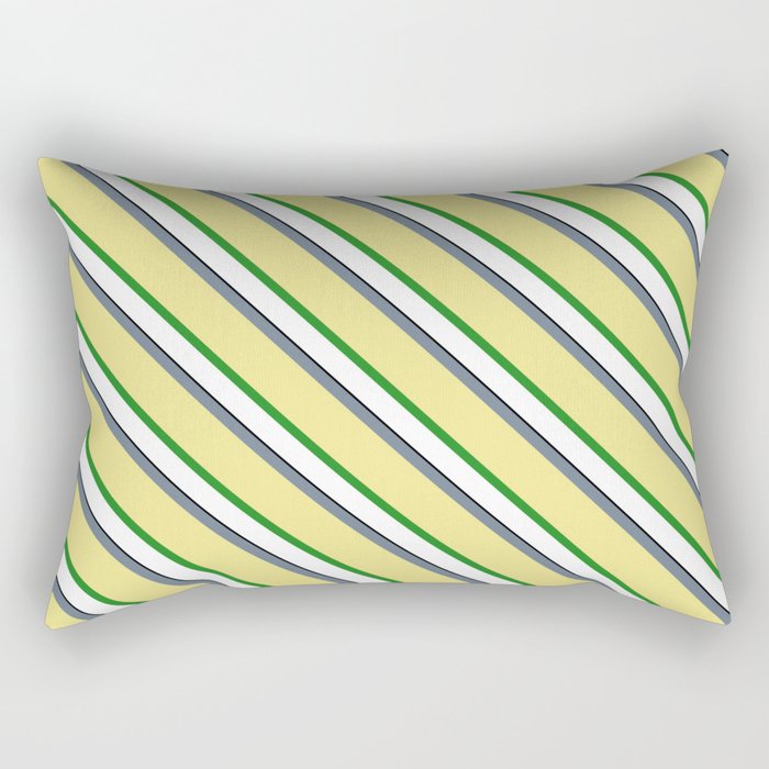 Eye-catching Slate Gray, Tan, Forest Green, White, and Black Colored Lined Pattern Rectangular Pillow