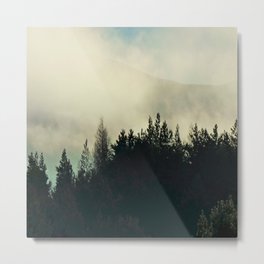 Misty Pine Tree Mountain Perspective Metal Print