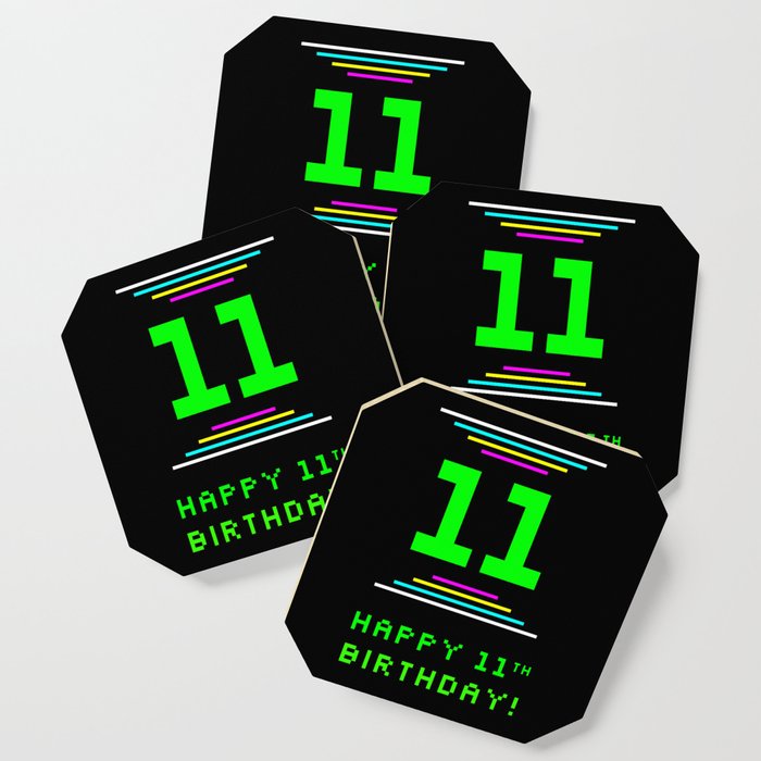 11th Birthday - Nerdy Geeky Pixelated 8-Bit Computing Graphics Inspired Look Coaster