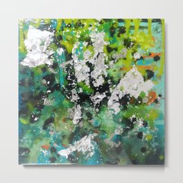 Slime Time Metal Print | Painting, Wax, Green, Silverleaf, Perri, Limegreen, Acrylic, Abstractpainting, Drips, Silver 