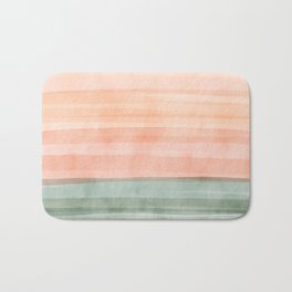 Light Sage Green Waves on a Peach Horizon, Abstract _watercolor color block Bath Mat