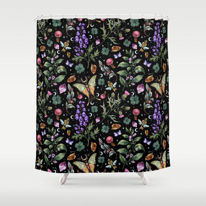 Witchy magical pattern. Nightshade. Mugwort. Shower Curtain