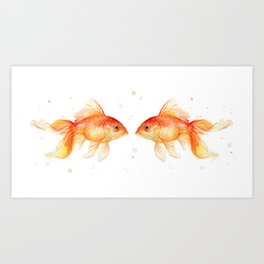 Goldfish Love Watercolor Fish Painting Art Print