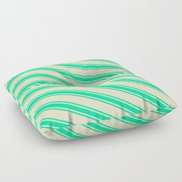 [ Thumbnail: Bisque & Green Colored Lines Pattern Floor Pillow ]