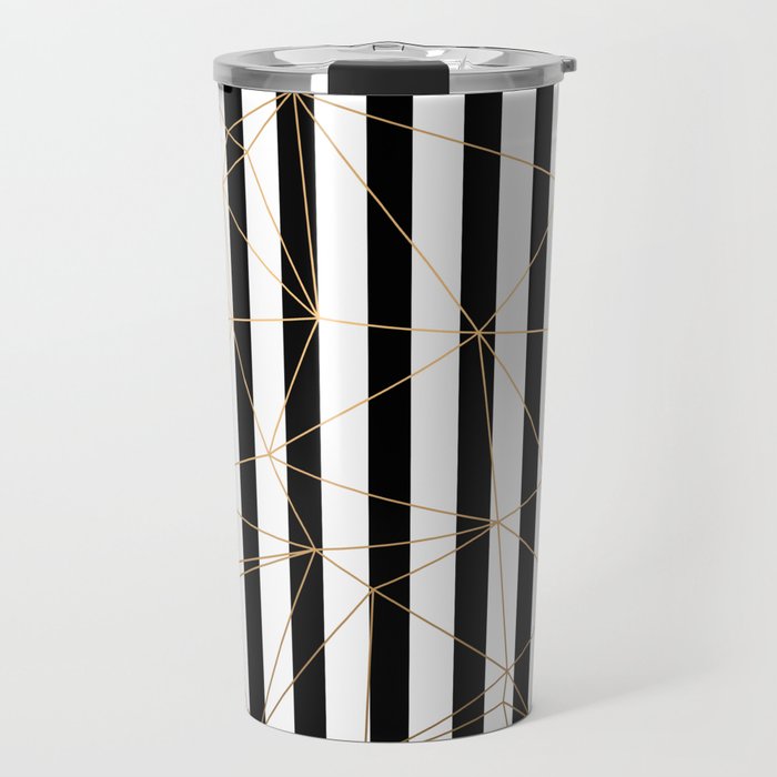 Black and White Stripes Gold Geometric Pattern Travel Mug