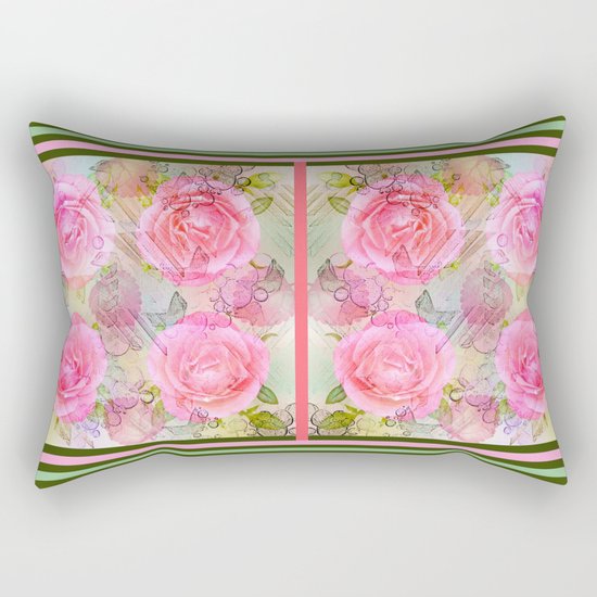 Pink roses on a painterly background Rectangular Pillow