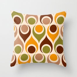 Retro teardrops atomic mid-century style orange brown geometrics Throw Pillow