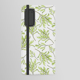 Tea tree leaves seamless pattern. Hand drawn vintage illustration of Melaleuca. Green medicinal plant isolated on white background.  Android Wallet Case