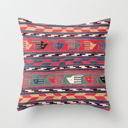 Southwestern Nomad I // 18th Century Colorful Red Blue Green Yellow Shapes and Bands Pattern Throw Pillow