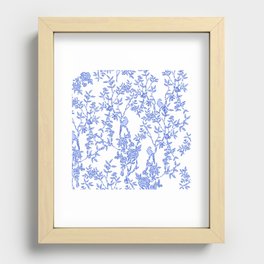 Blue and White Bamboo and Birds Recessed Framed Print