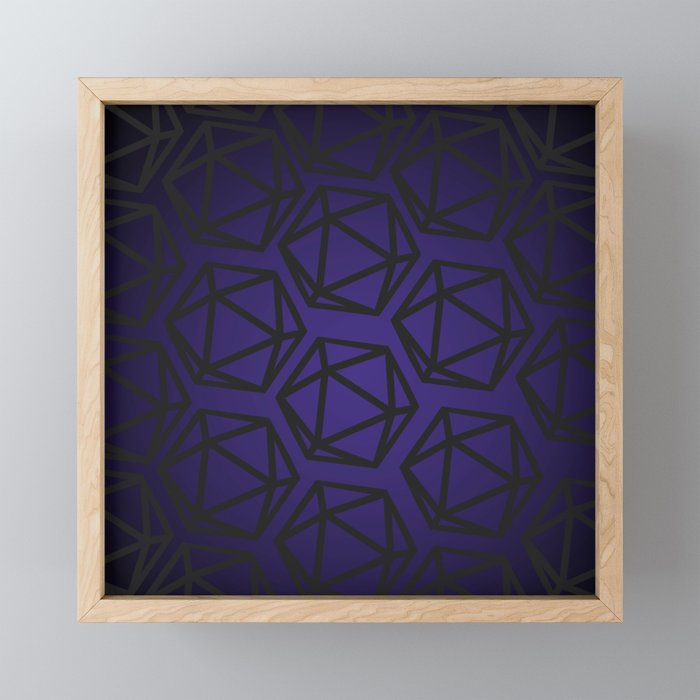 D20 Pattern - Purple Black Gradient Framed Mini Art Print