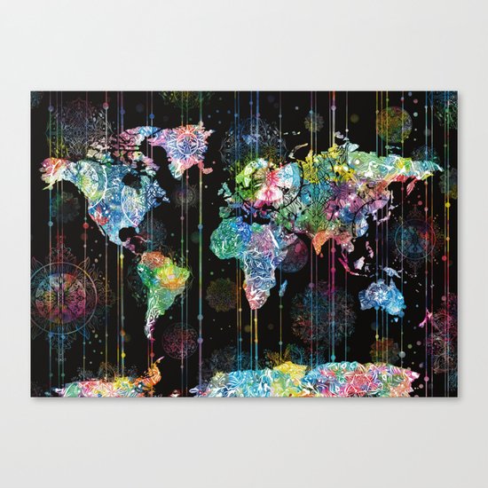world map mandala black 1 Canvas Print