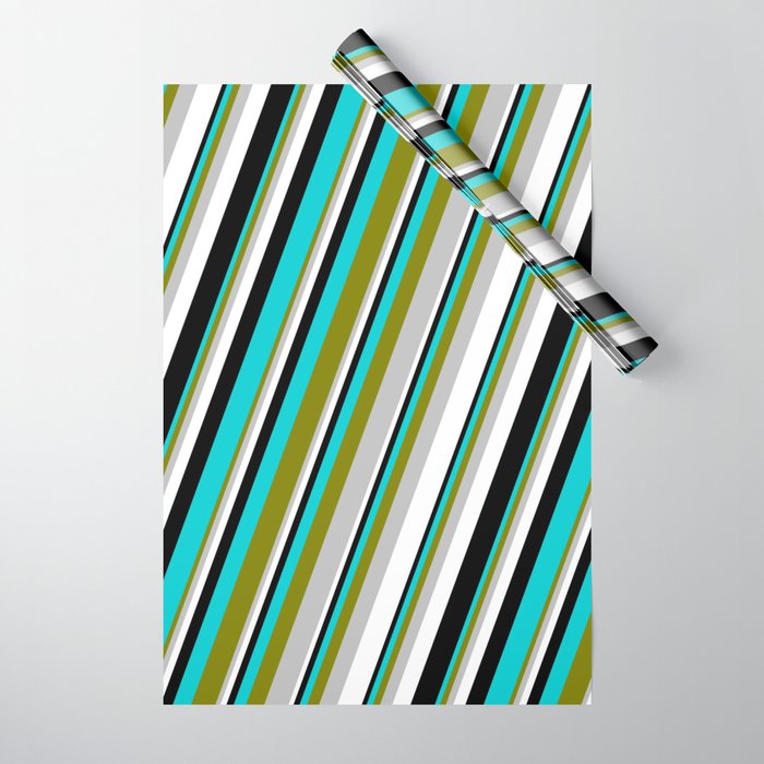 Eye-catching Green, Grey, White, Black & Dark Turquoise Colored Pattern of Stripes Wrapping Paper